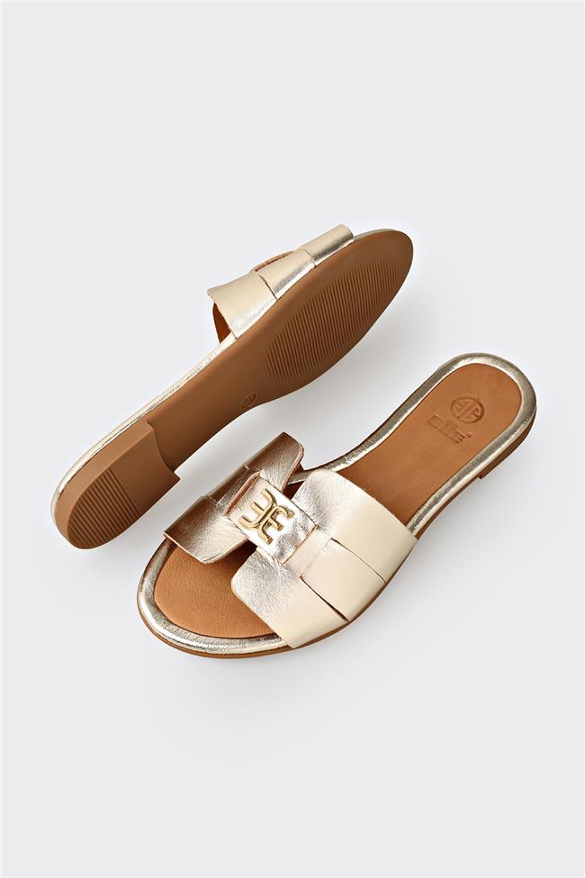 Gold Deri Kadın Terlik