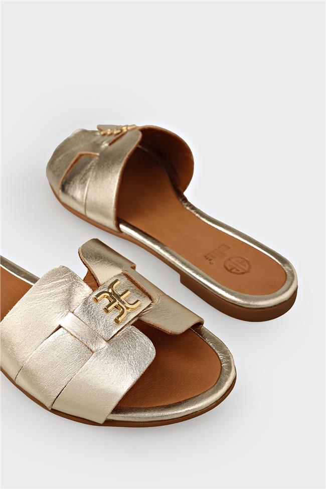 Gold Deri Kadın Terlik