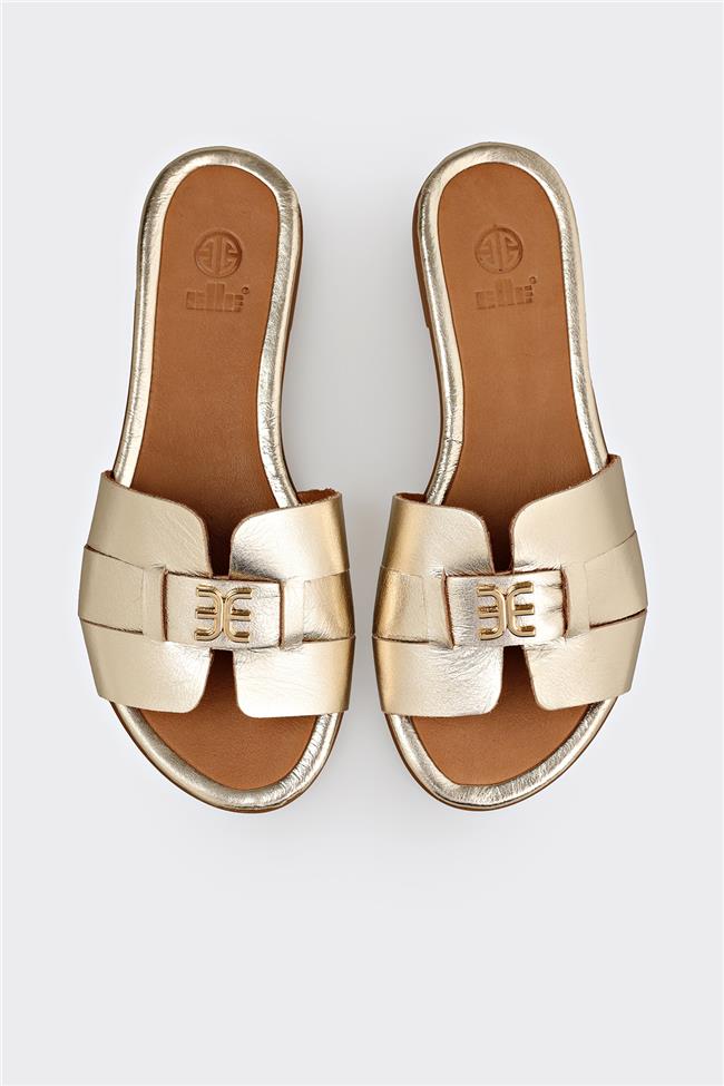 Gold Deri Kadın Terlik