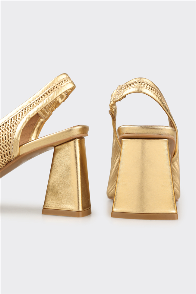 Gold Deri Kadın Topuklu Ayakkabı