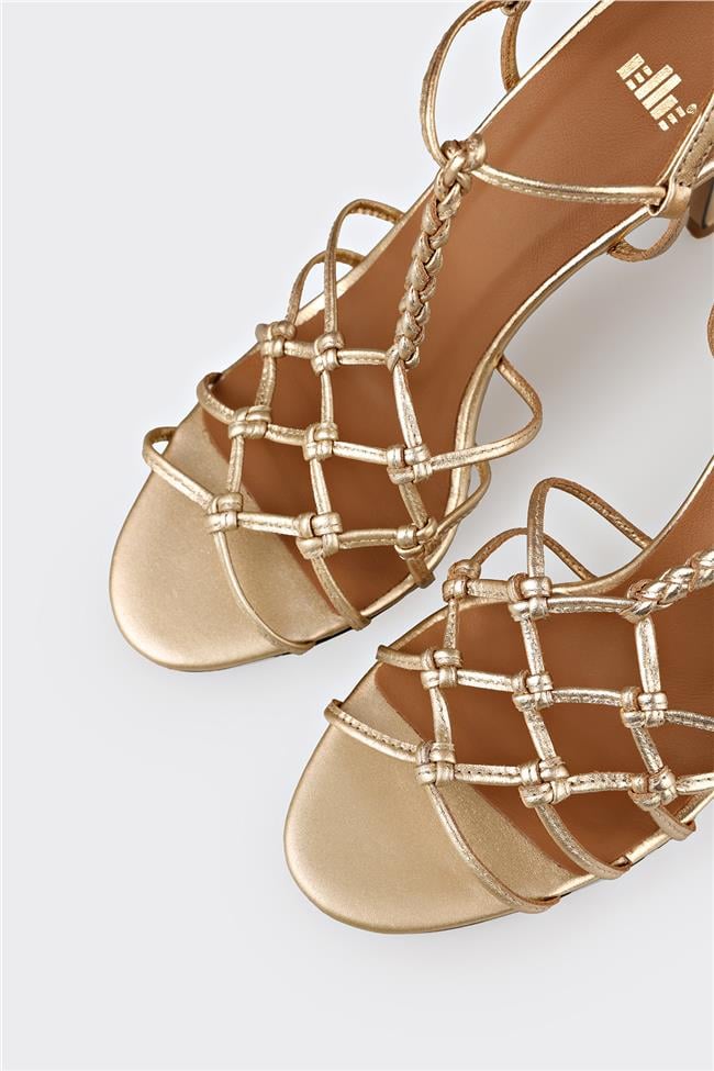 Gold Deri Kadın Topuklu Sandalet