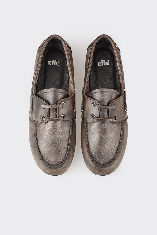 Gri Deri Kadın Günlük Ayakkabı