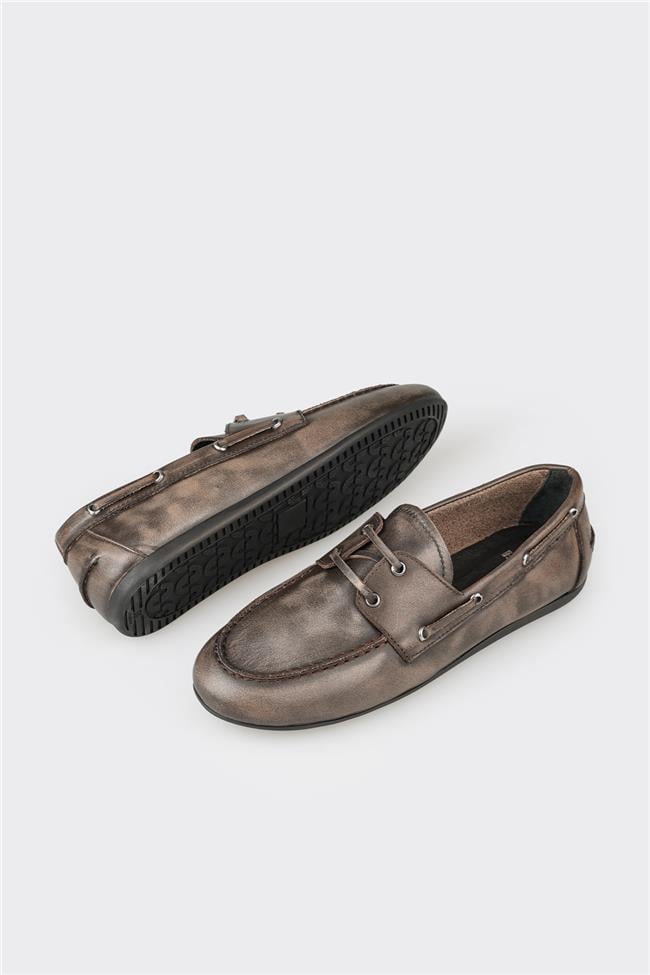 Gri Deri Kadın Günlük Ayakkabı