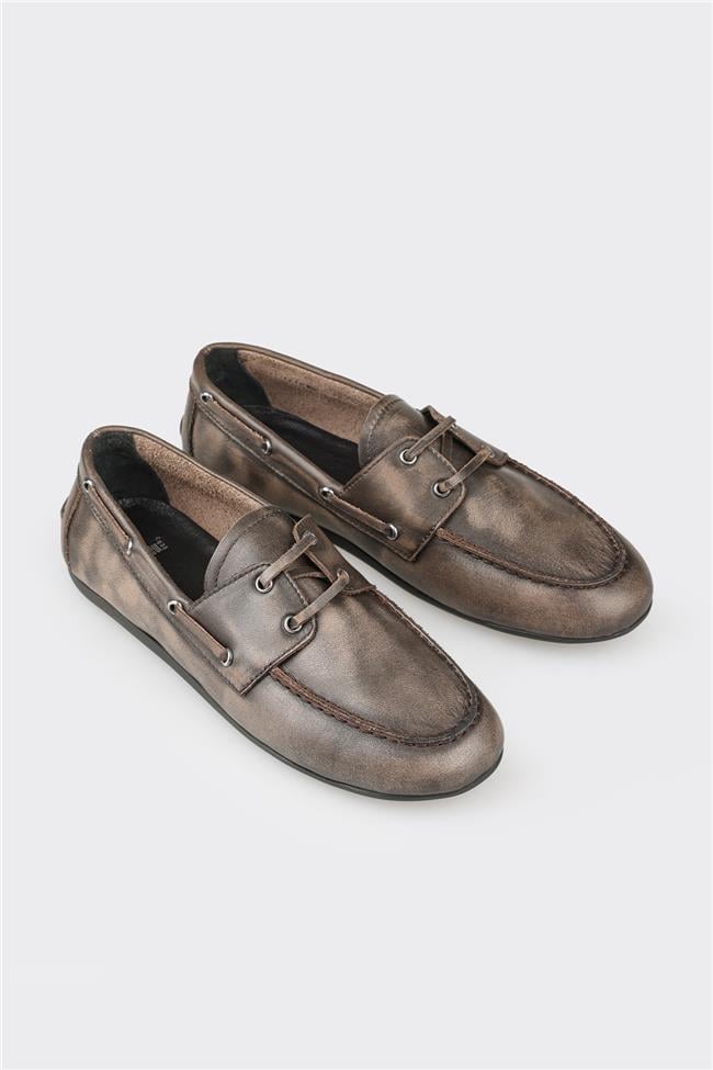 Gri Deri Kadın Günlük Ayakkabı