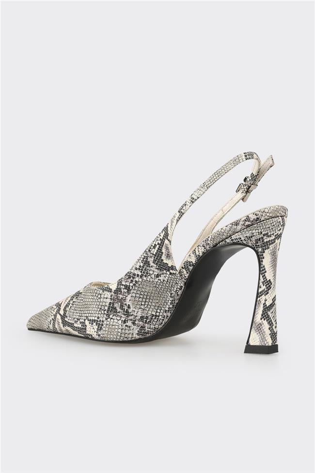 Gri Deri Kadın Topuklu Ayakkabı