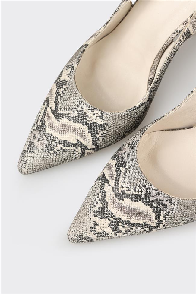 Gri Deri Kadın Topuklu Ayakkabı