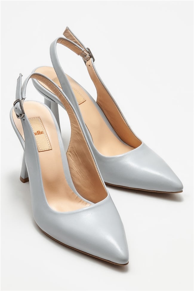 Gri Deri Kadın Topuklu Ayakkabı