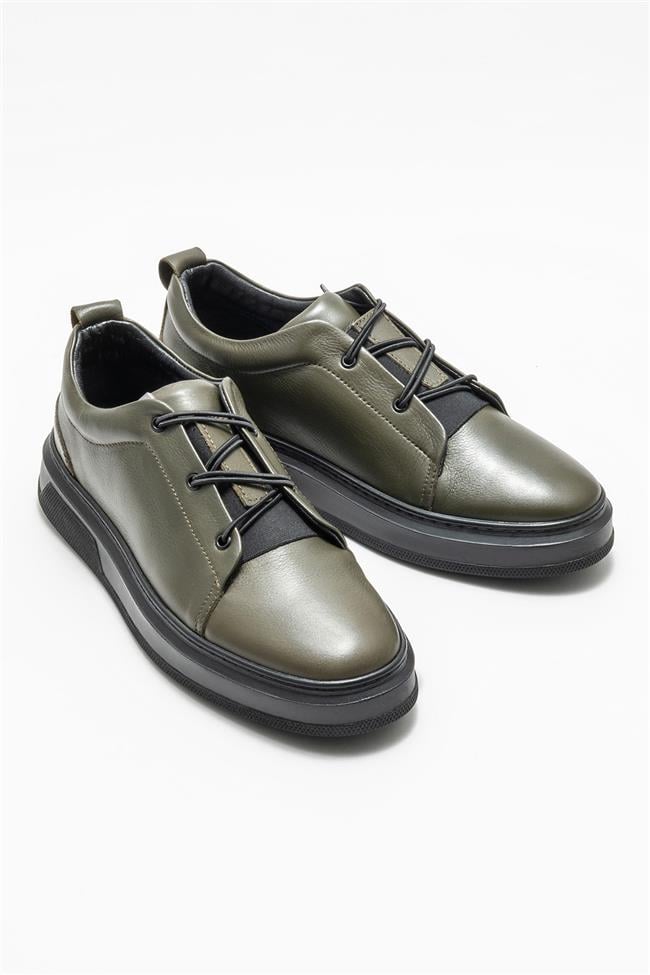 Haki Deri Erkek Günlük Ayakkabı