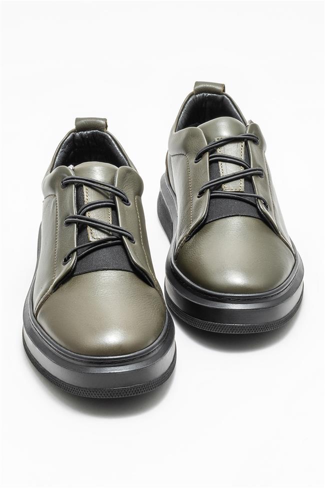 Haki Deri Erkek Günlük Ayakkabı