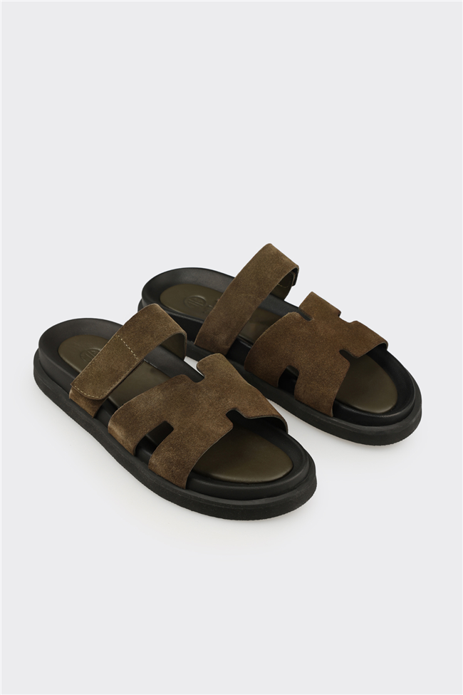 Haki Deri Erkek Günlük Terlik