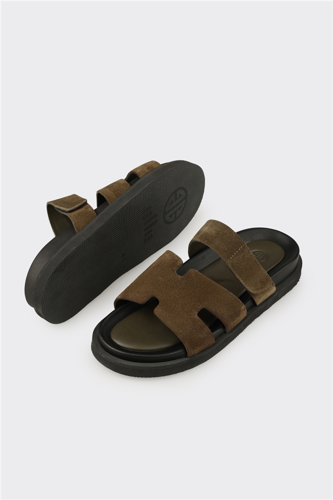 Haki Deri Erkek Günlük Terlik