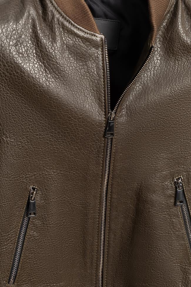 Haki Deri Kadın Ceket