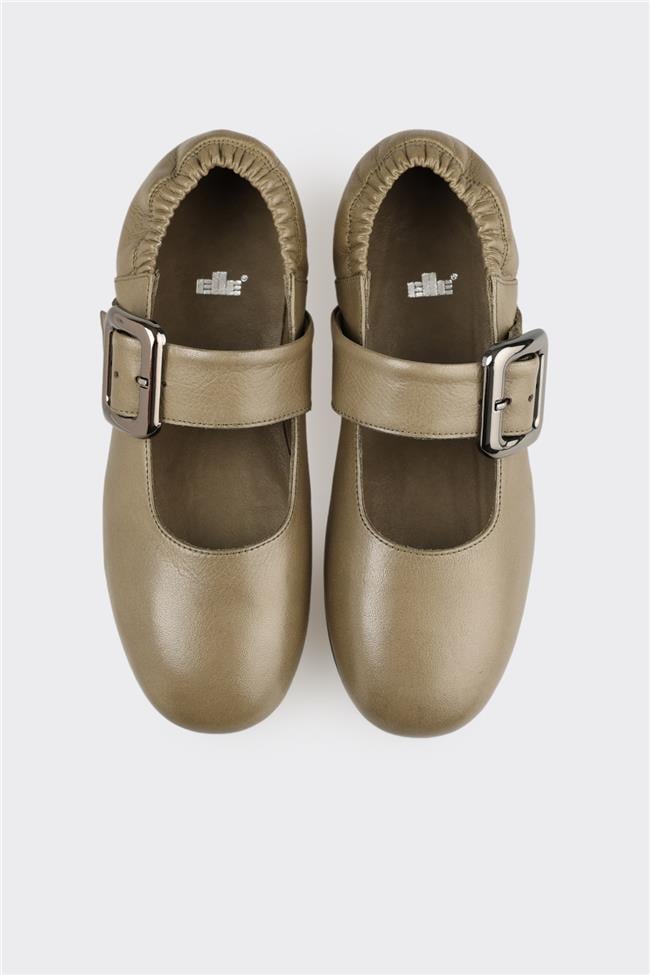 Haki Deri Kadın Günlük Ayakkabı