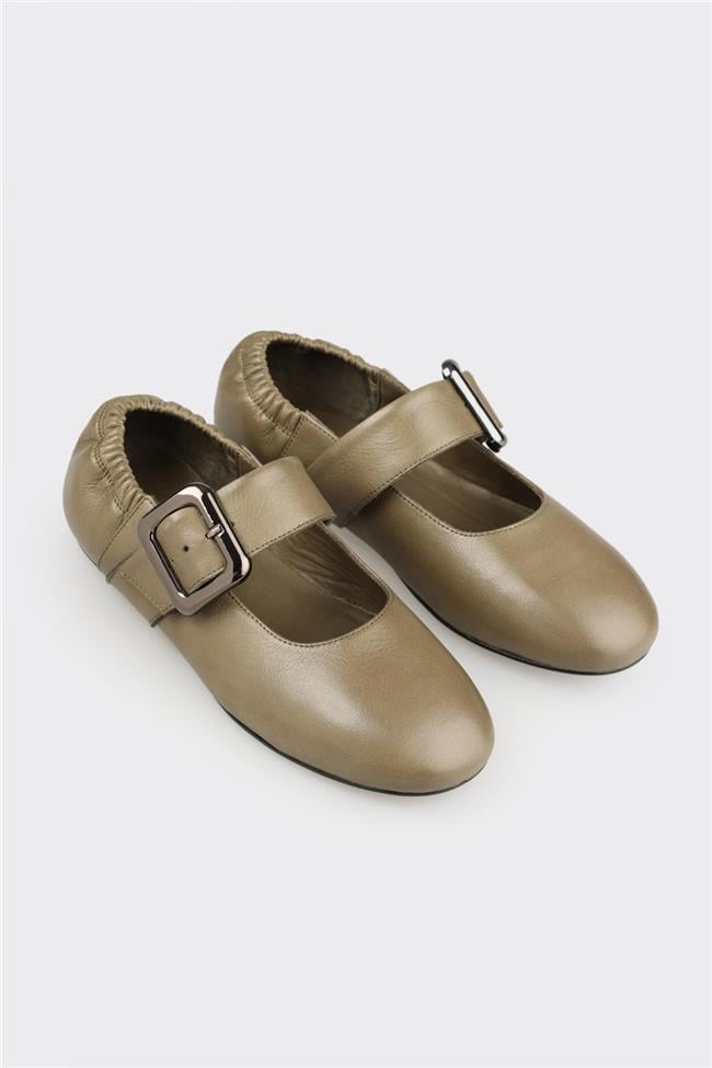 Haki Deri Kadın Günlük Ayakkabı