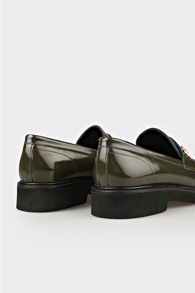 Haki Deri Kadın Günlük Ayakkabı