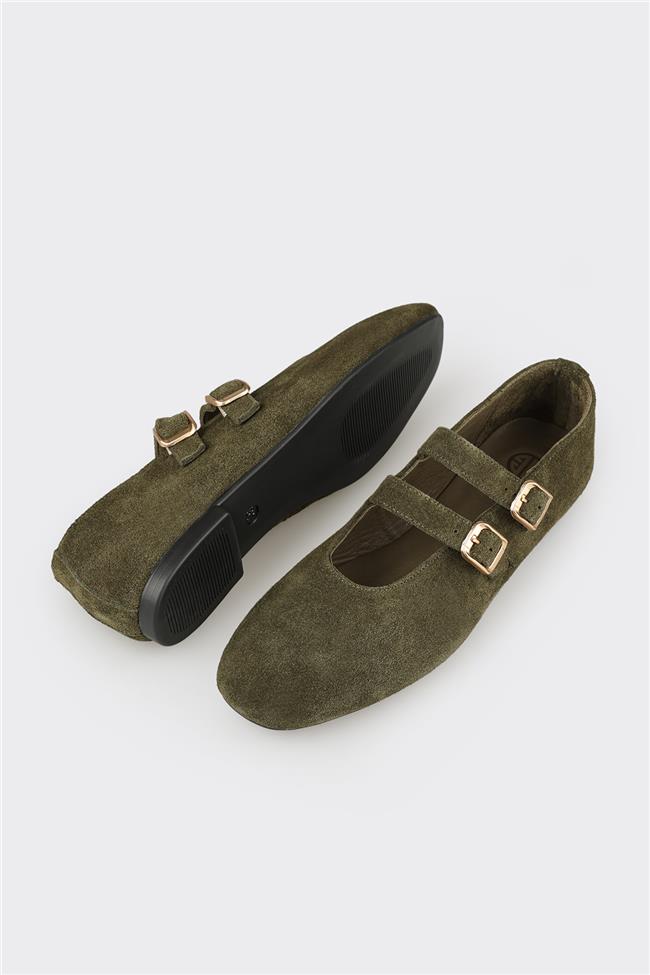 Haki Deri Kadın Günlük Ayakkabı