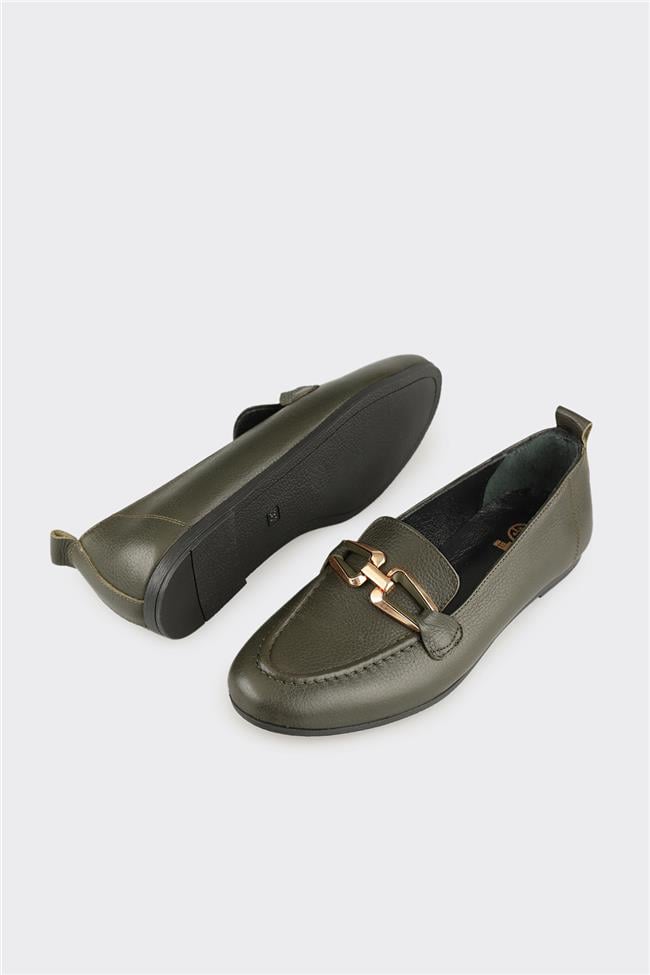 Haki Deri Kadın Günlük Ayakkabı