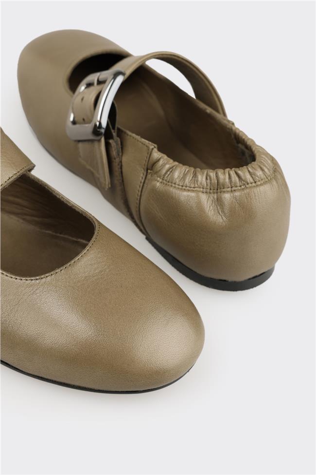 Haki Deri Kadın Günlük Ayakkabı