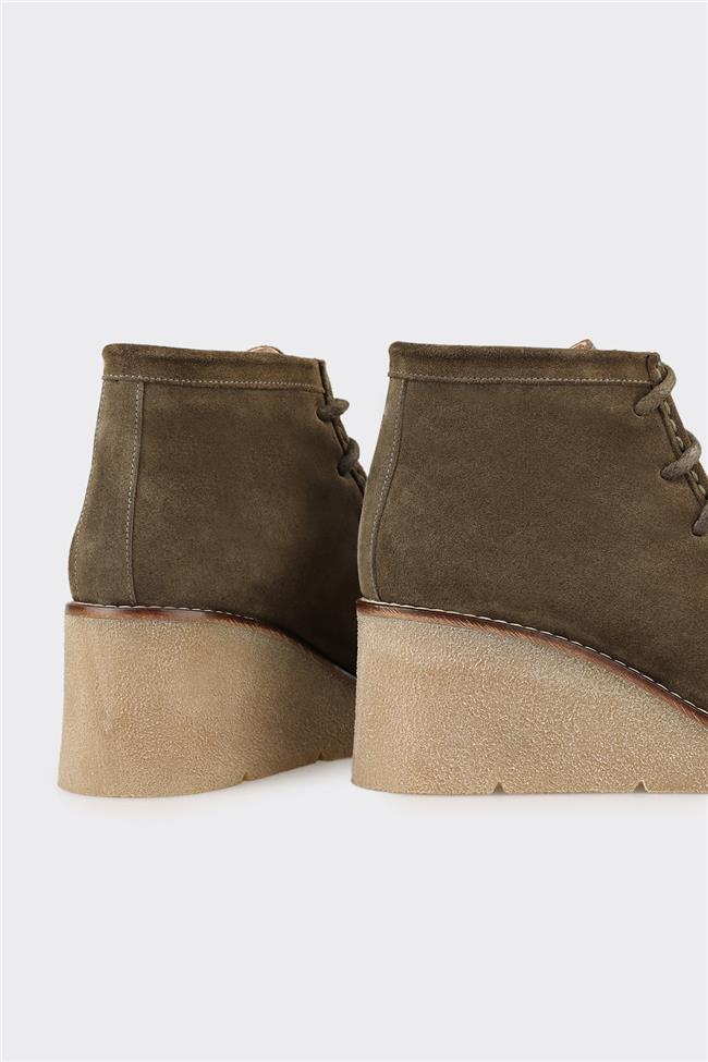Haki Deri Kadın Klasik Bot