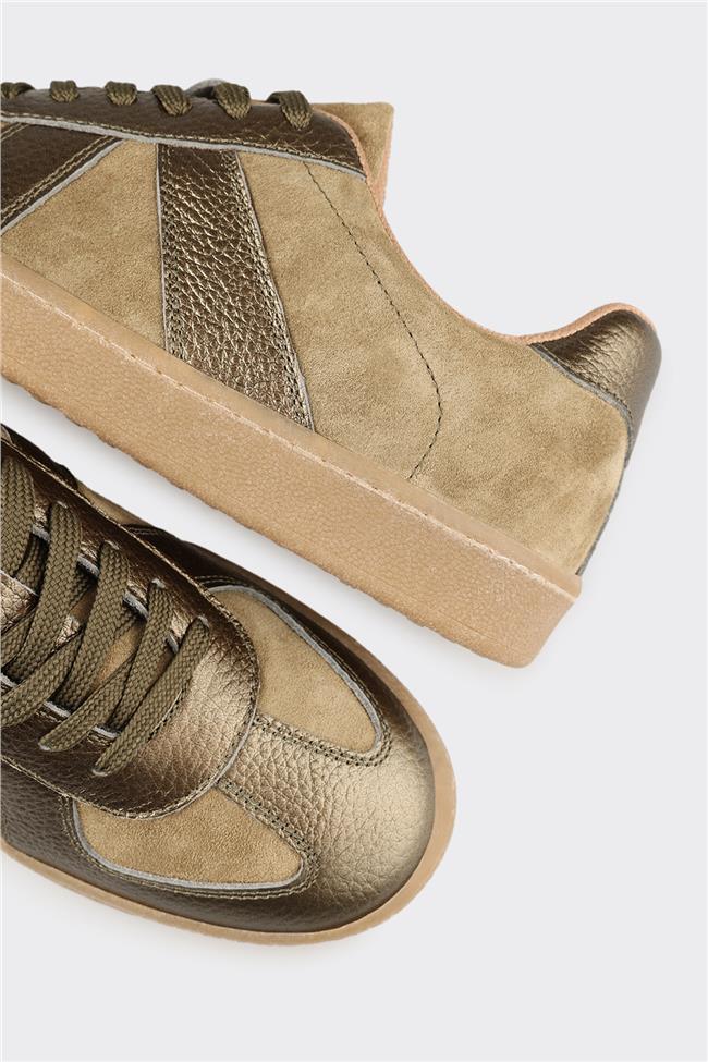 Haki Deri Kadın Spor Ayakkabı