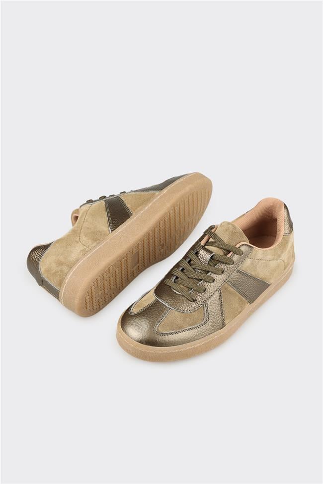 Haki Deri Kadın Spor Ayakkabı