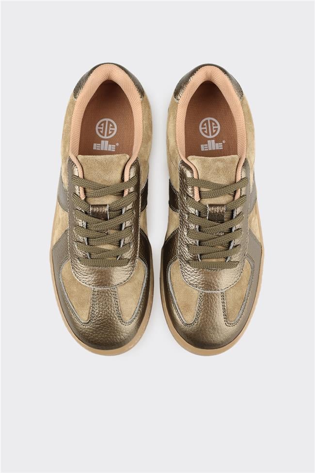 Haki Deri Kadın Spor Ayakkabı