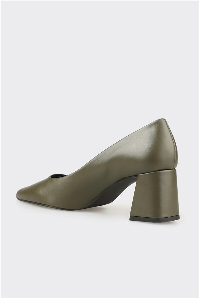 Haki Deri Kadın Stiletto