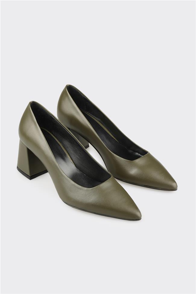 Haki Deri Kadın Stiletto