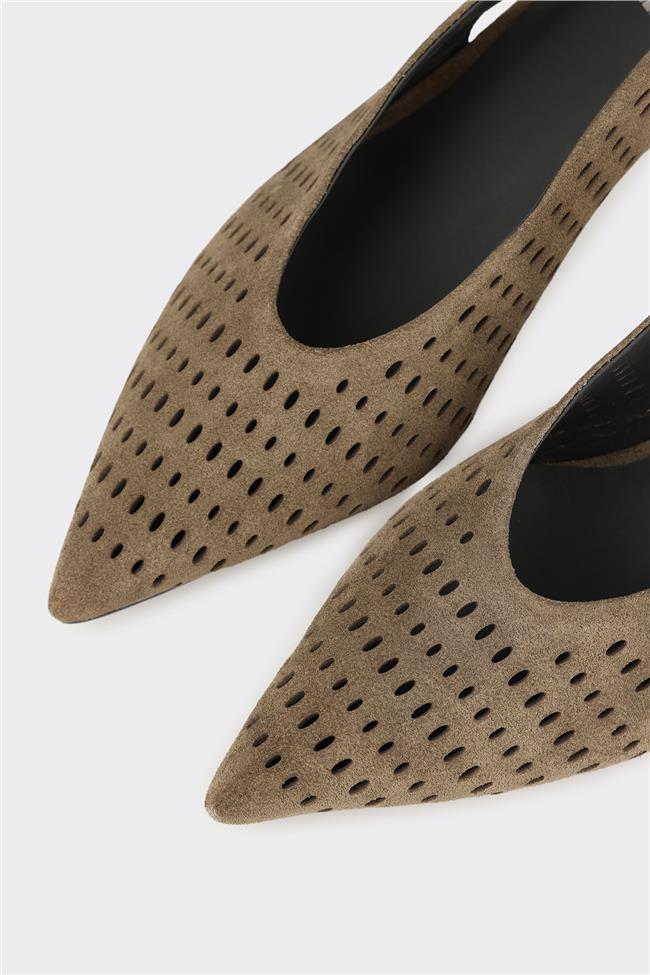 Haki Deri Kadın Topuklu Ayakkabı