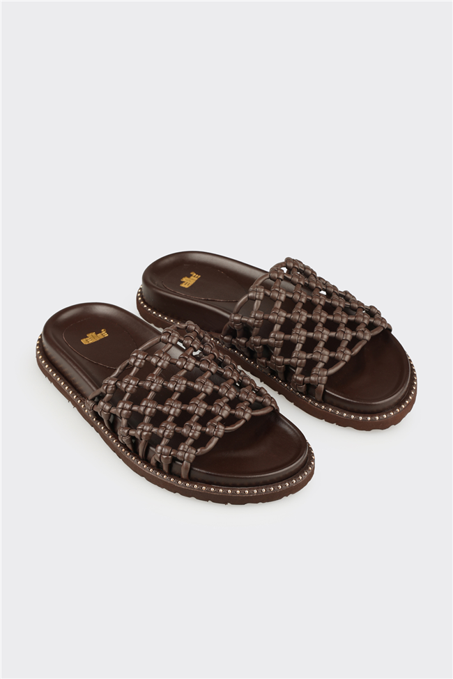 Kahve Günlük Düz Kadın Terlik