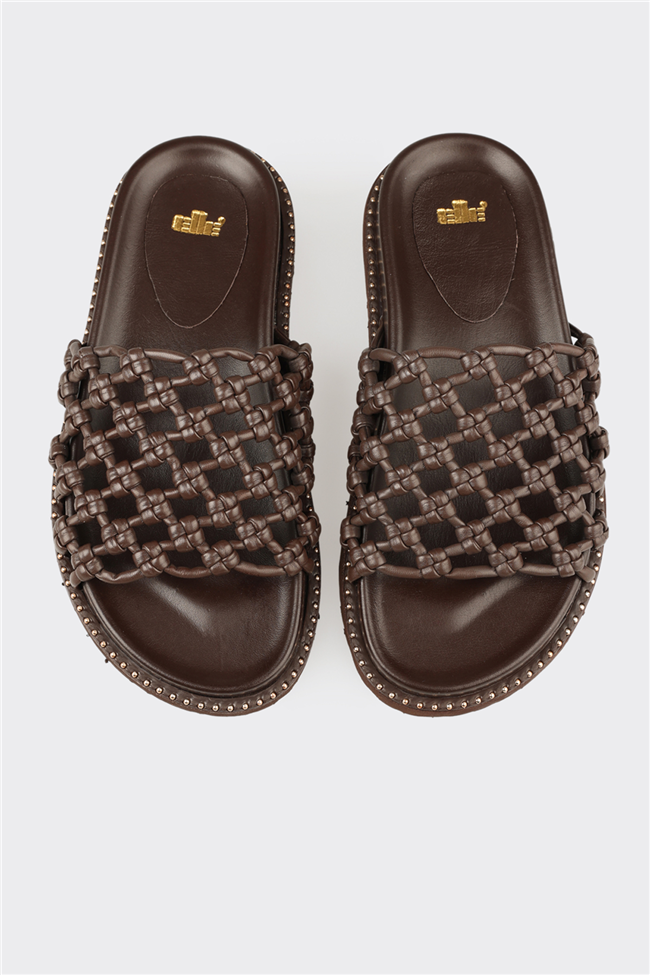 Kahve Günlük Düz Kadın Terlik