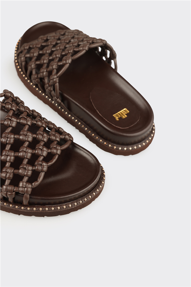 Kahve Günlük Düz Kadın Terlik