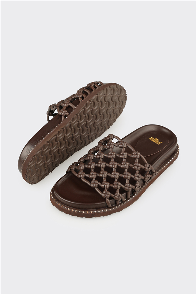 Kahve Günlük Düz Kadın Terlik