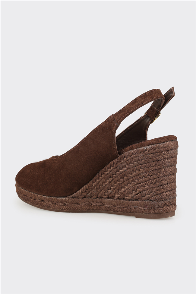 Kahve Deri Kadın Dolgu Topuk Sandalet