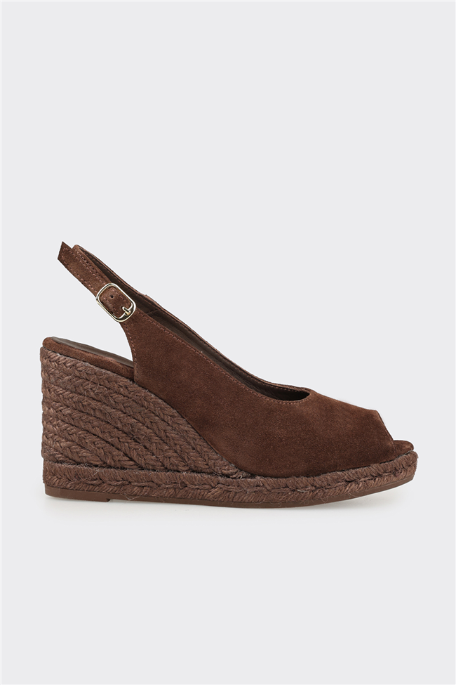 Kahve Deri Kadın Dolgu Topuk Sandalet