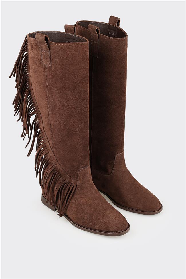 Kahve Deri Kadın Çizme