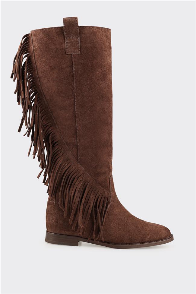 Kahve Deri Kadın Çizme