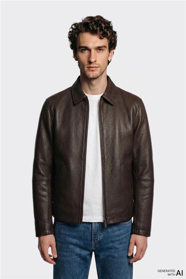 Kahve Deri Erkek Ceket