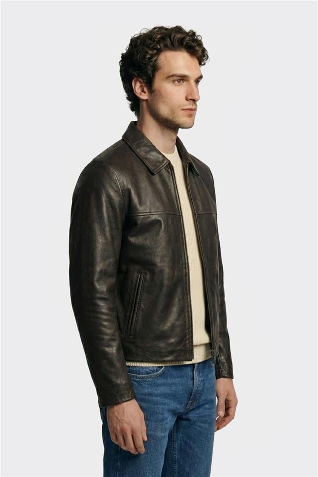 Kahve Deri Erkek Ceket