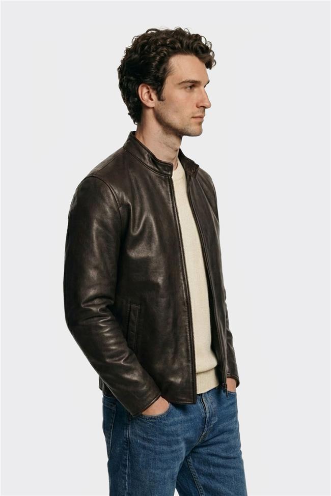 Kahve Deri Erkek Ceket