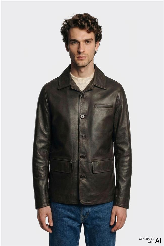 Kahve Deri Erkek Ceket