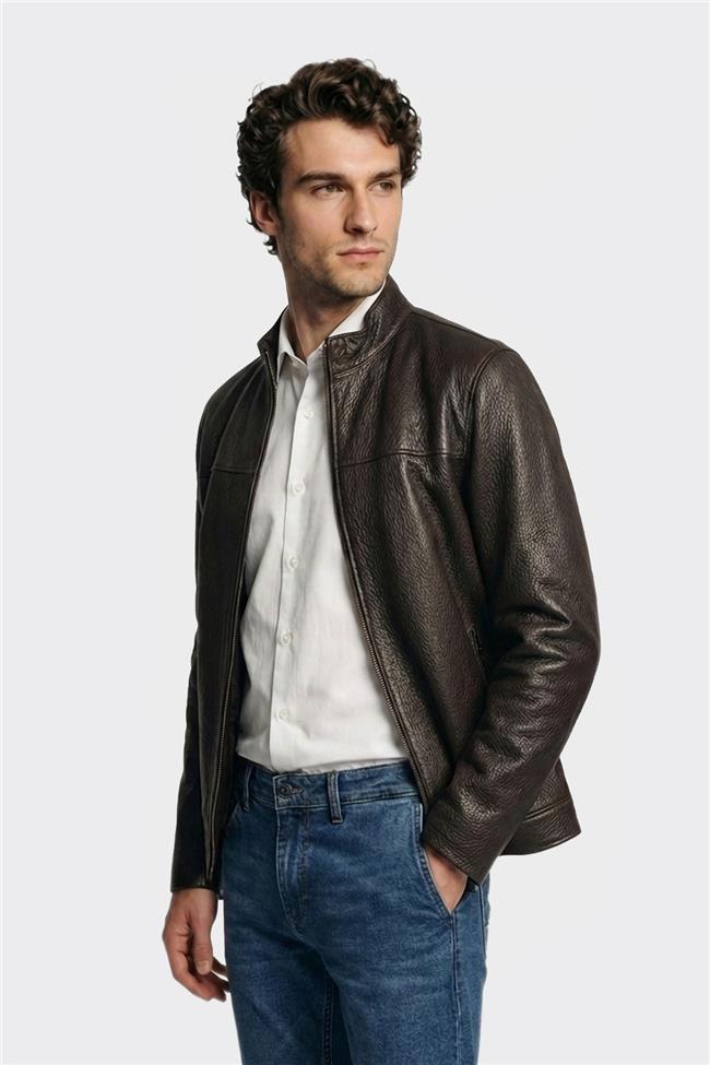 Kahve Deri Erkek Ceket
