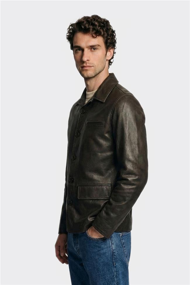 Kahve Deri Erkek Ceket