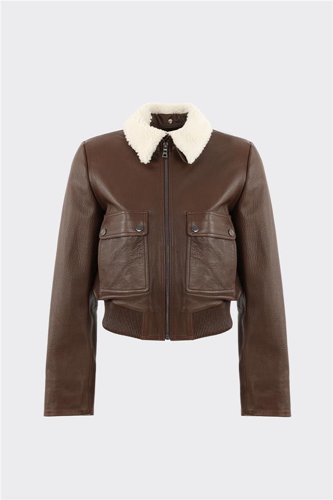Kahve Deri Kadın Ceket