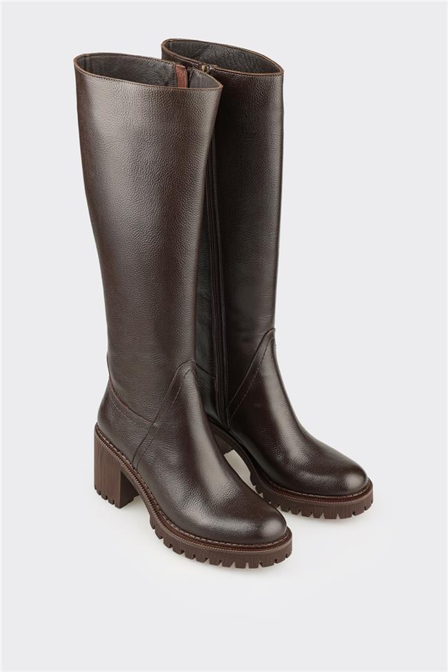 Kahve Deri Kadın Çizme