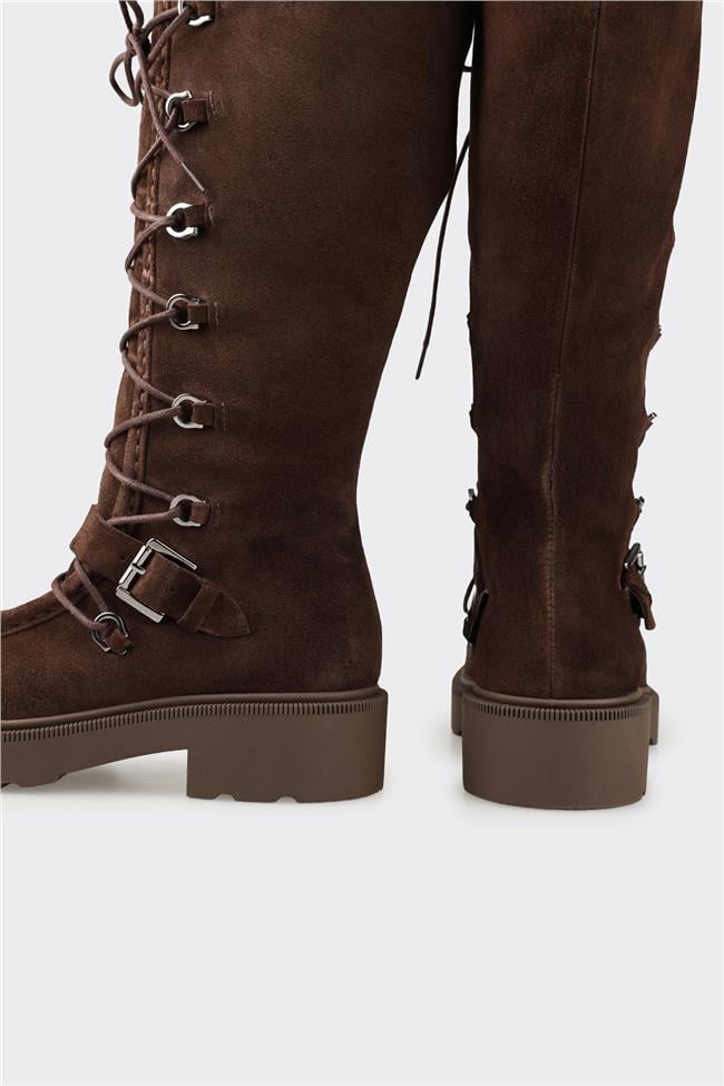 Kahve Deri Kadın Çizme