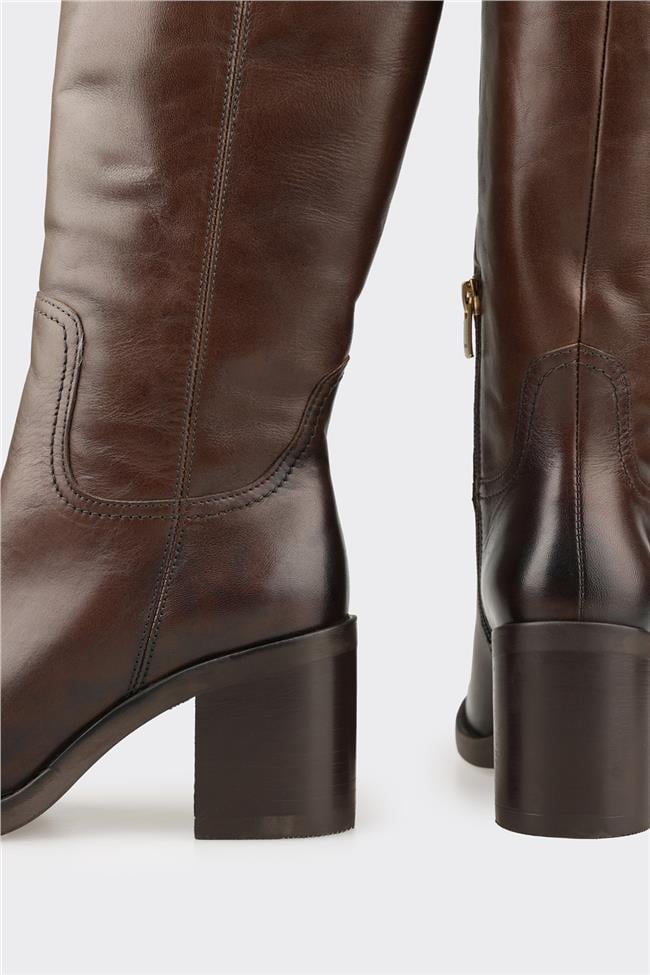 Kahve Deri Kadın Çizme
