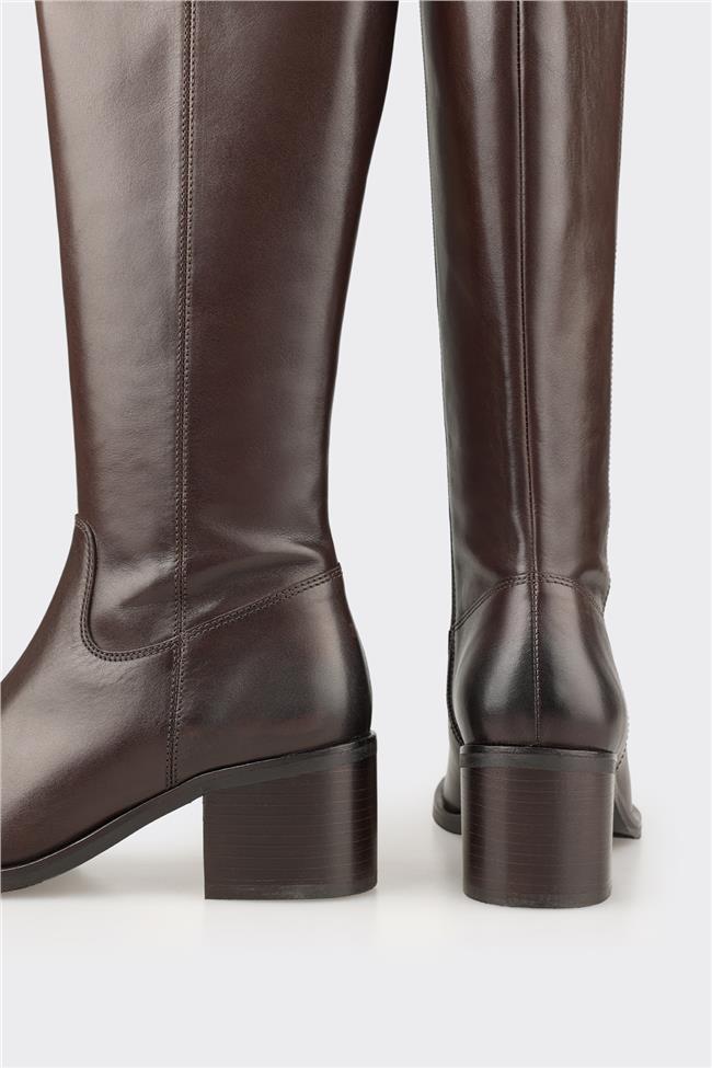 Kahve Deri Kadın Çizme