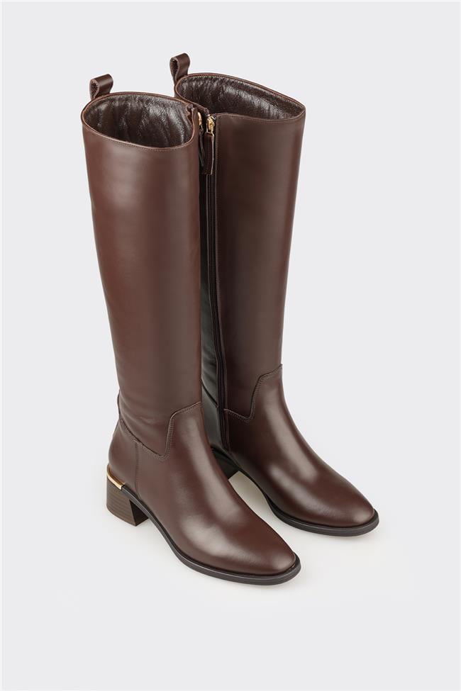 Kahve Deri Kadın Çizme