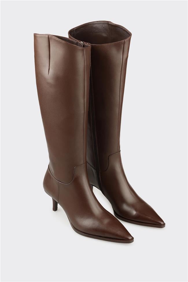 Kahve Deri Kadın Çizme